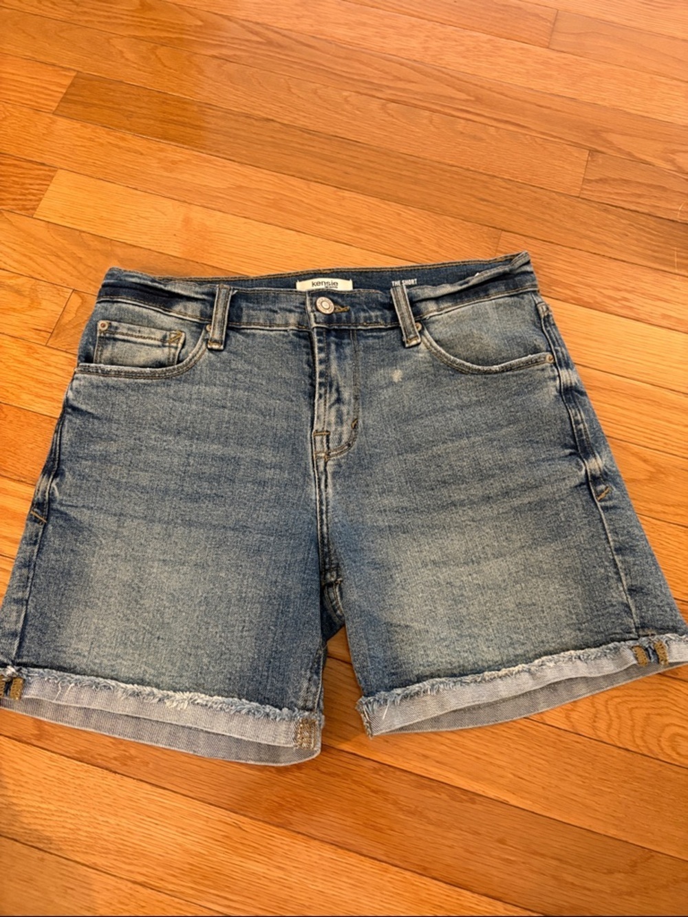 kenzie Light Blue Denim Rolled Frayed Hem Shorts